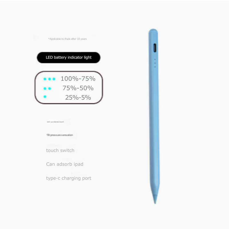 Blue Stylus Pen For Ipad (2018 & Later) Tilt Pressure Magnetic Attachment Led Battery Indicator Type C Rechargeable