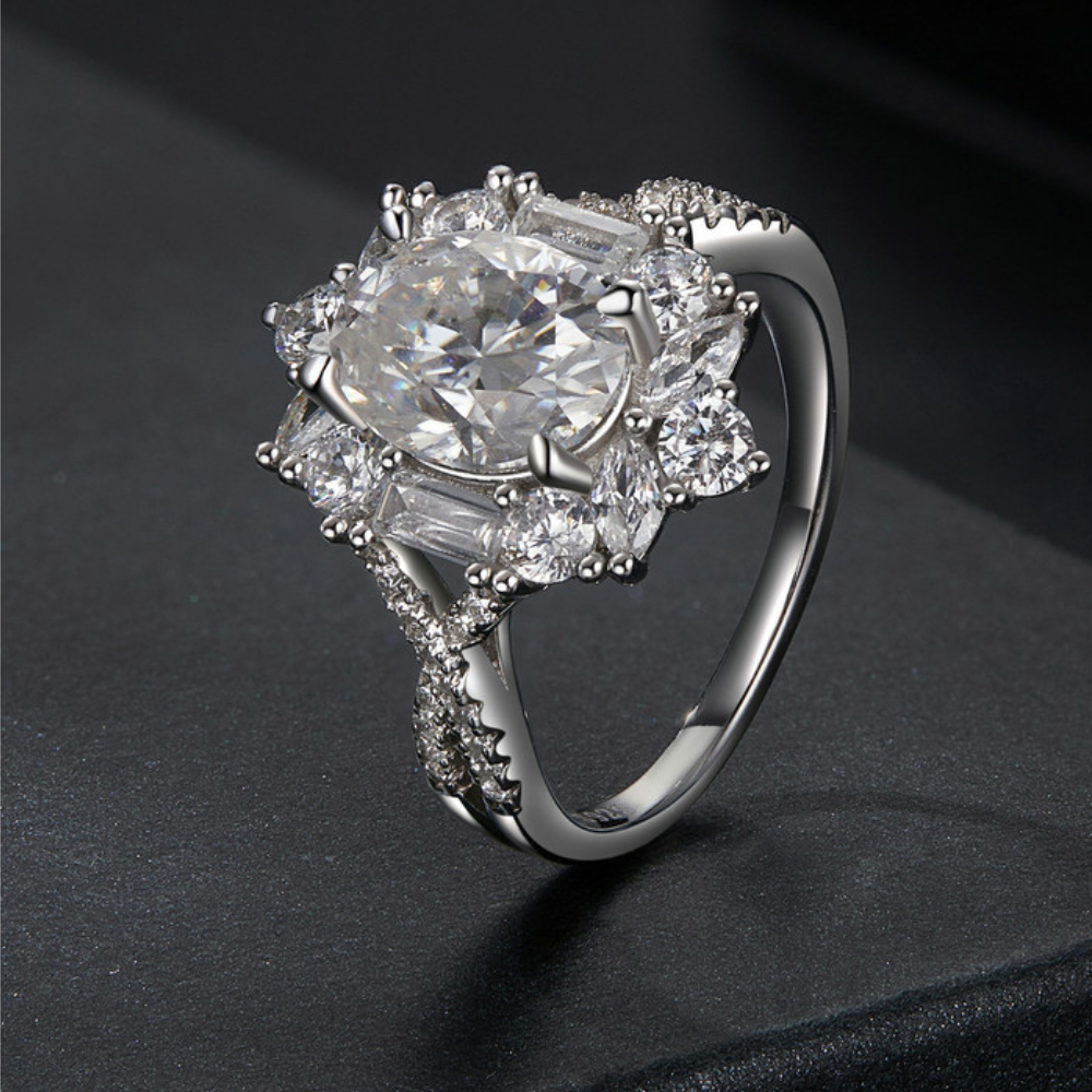 Veile Studios Silver Charm Two Carat Moissanite Diamond Ring Pure Proposal