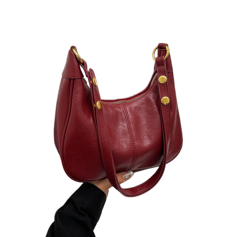 Red Vintage Pu Leather Shoulder Bag Women's Simple And Stylish Tote For Commuting Casual Use