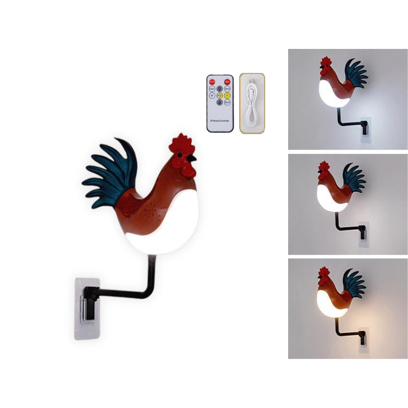 Red Usb Rechargeable Rooster Wall Lamp With Sound Aromatherapy And Decorative Design Creative Nightlight For Bedroom Cor