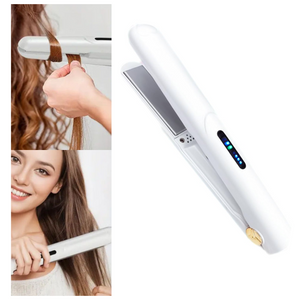 White Portable Mini Wireless Hair Straightener Usb Rechargeable 2 In 1 Curling & Straightening Iron Adjustable 3 Tempera