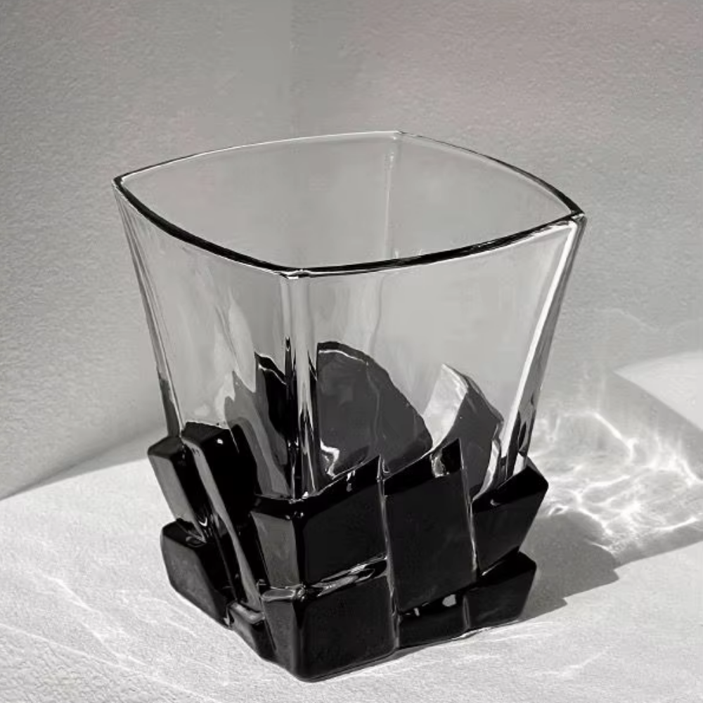 4 Pcs Black Frosted Ice Cube Glass Creative Whiskey Premium Textured Tumbler 300Ml Capacity For Home Bars