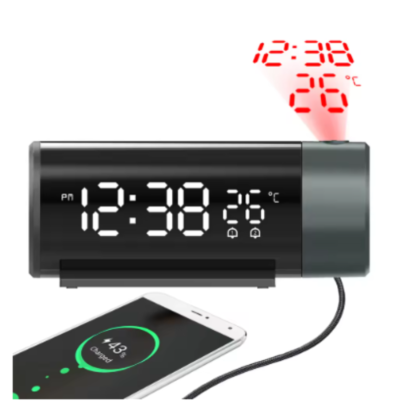 Projection Alarm Clock With Led Display Dual Alarms And Usb Charging