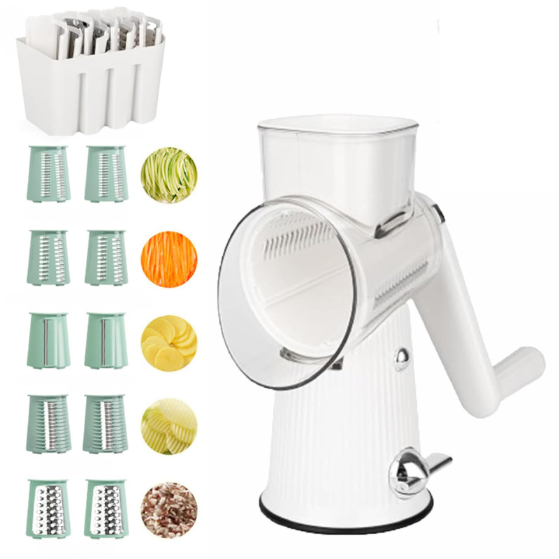 White Multifunctional Manual Rotary Vegetable Slicer With 10 Blades Safe And Easy To Use