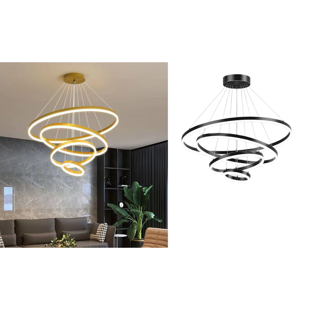 Gold 4 Rings Minimalist Led Pendant Light Adjustable Circular Chandelier