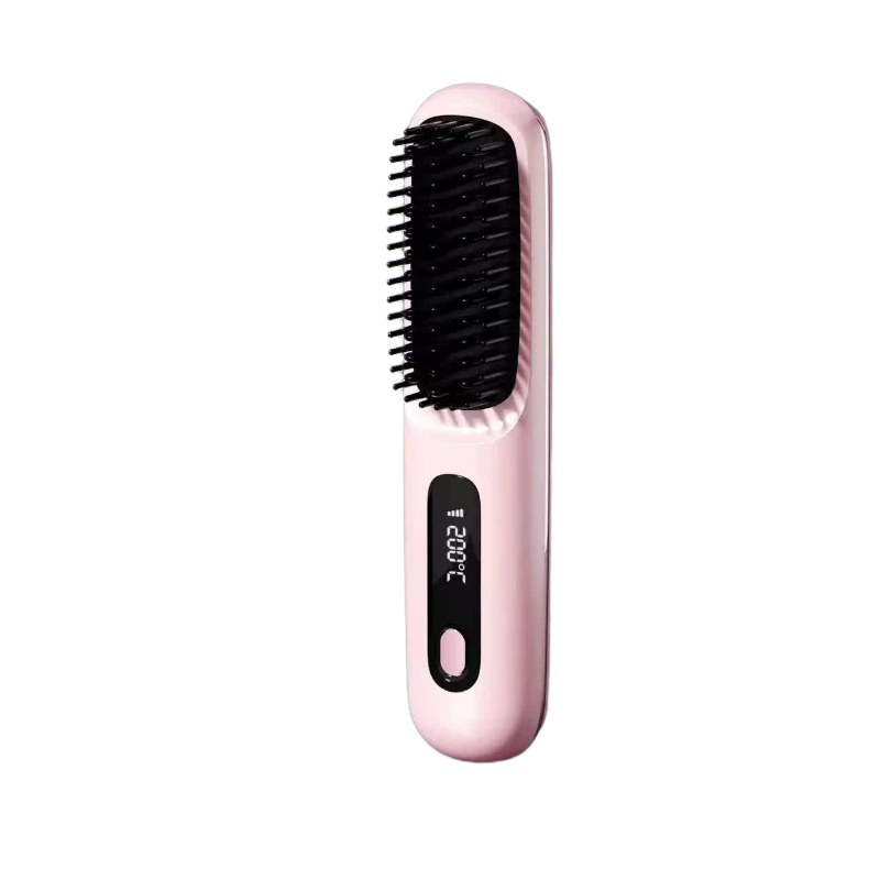 Pink Wireless Hair Straightening Brush Compact And Rechargeable Styling Tool