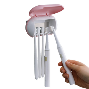 Pink Wall Mounted Toothbrush Sterilizer With Uv C Disinfection And Drying Usb Rechargeable Family 5 Brush Holder Abs Mat