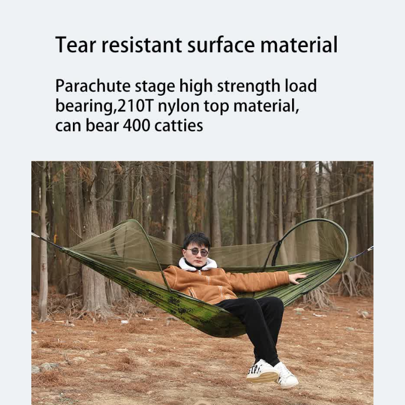 Military Green Outdoor Camping Hammock With Mosquito Net Anti Tip Nylon Fabric Single/Double Person Quick Setup