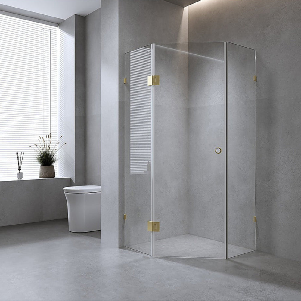 90Cm Frameless Diamond Shower Screen With Chrome Brackets And Ss Hinges Round Handle