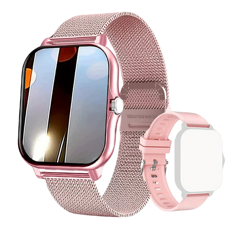 Steel Bracelet With Silicone Strap Pink Smart Fitness Watch Large Display 24 Sport Modes Heart Rate Monitor & More