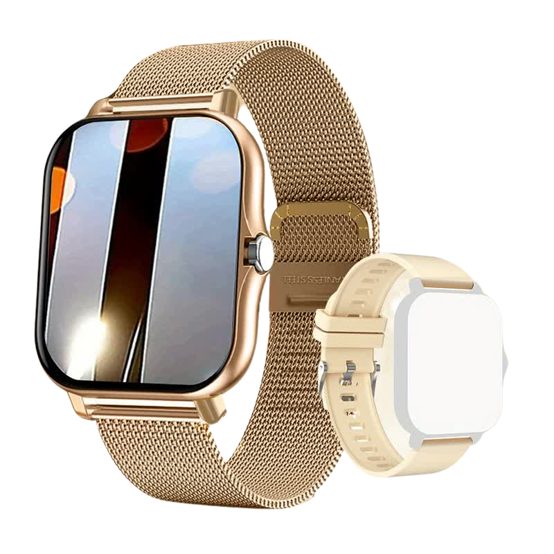 Steel Bracelet With Silicone Strap Gold Smart Fitness Watch Large Display 24 Sport Modes Heart Rate Monitor & More