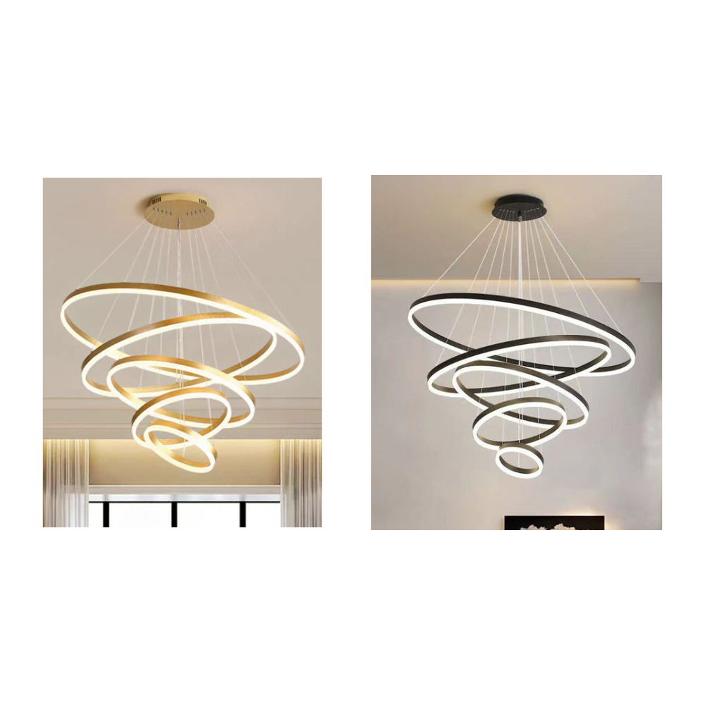 Gold 5 Rings Minimalist Led Pendant Light Circular Chandelier