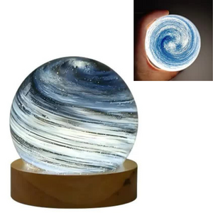 Starry Sky Led Planet Night Light With Wooden Base Usb Rechargeable