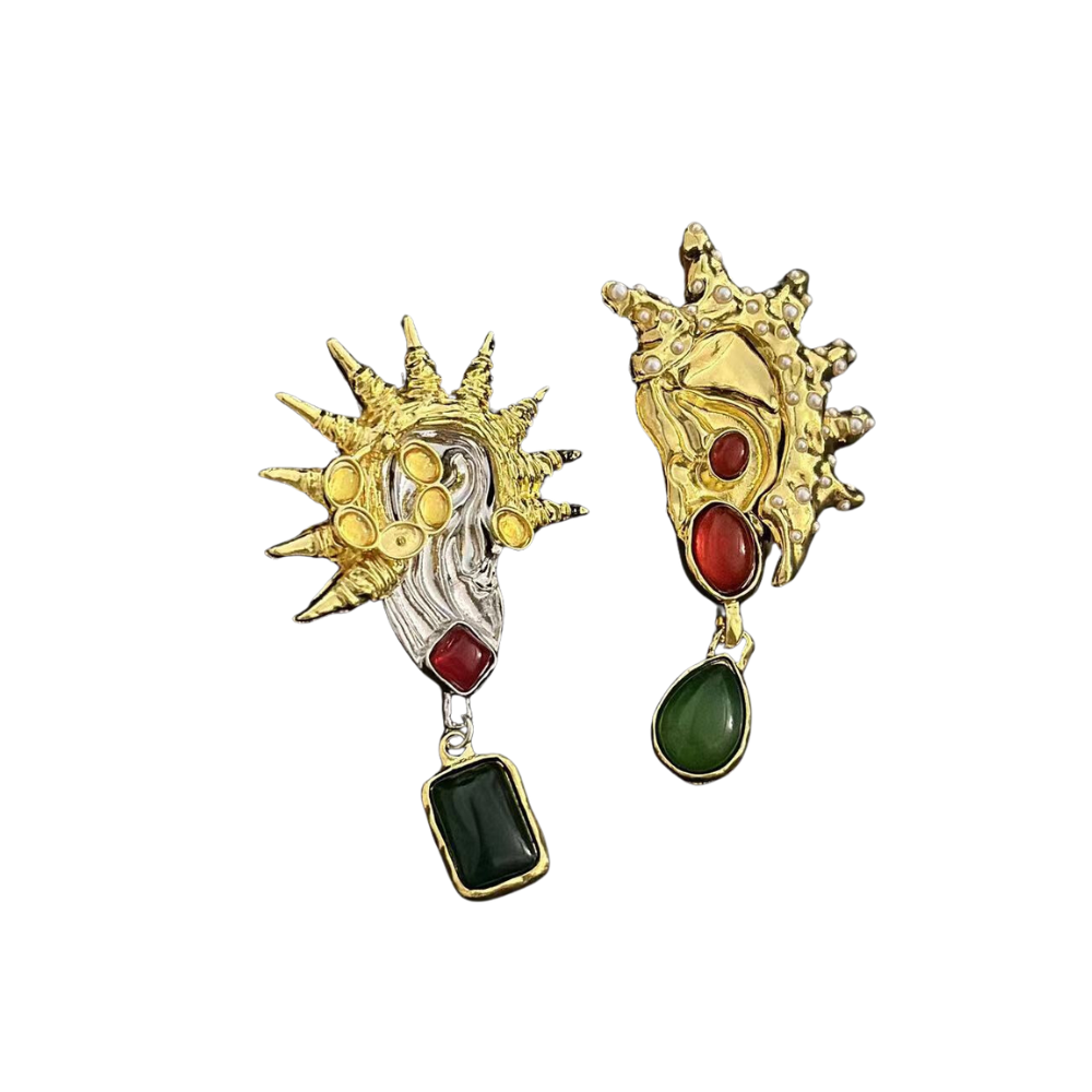 Veile Studios Gold Glazed Earrings For Women With Exaggerated Personality And Asymmetrical Design