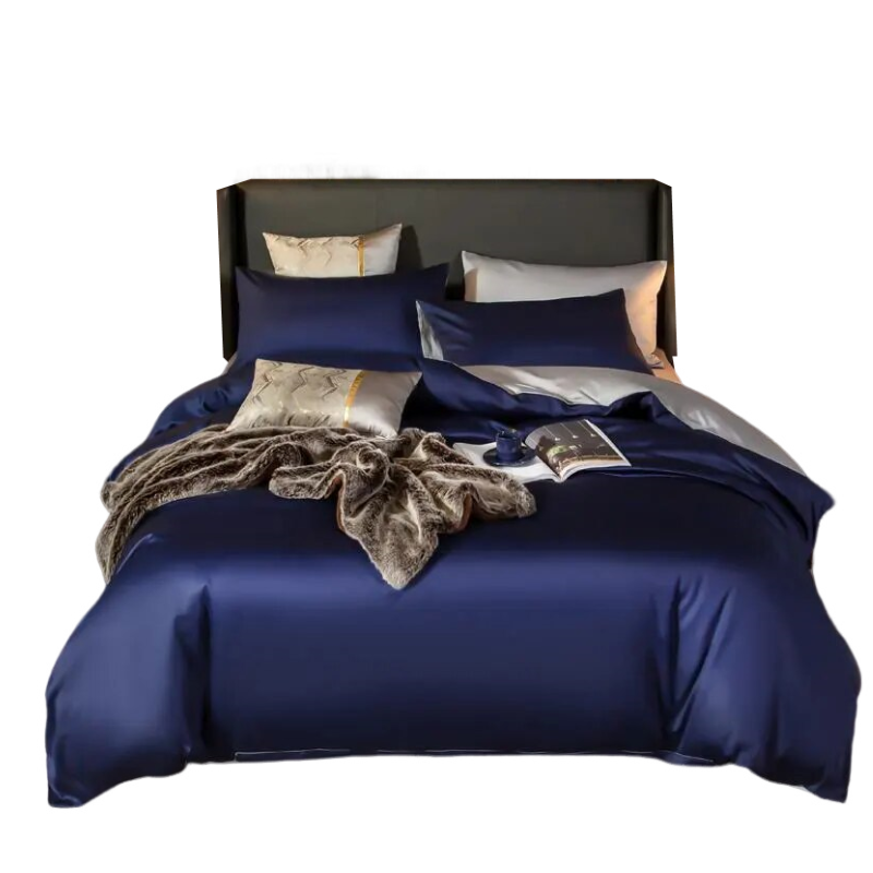 Bed Sheet Navy Blue Light Grey Ultra Soft Luxury Egyptian Cotton Bedding Cover Full Size Set