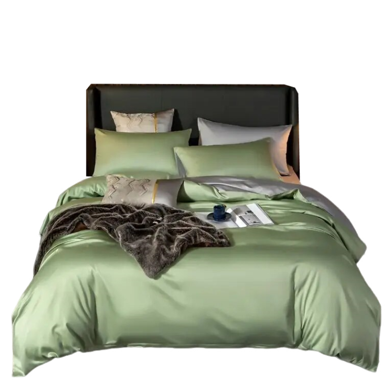 Bed Sheet Green Light Grey Ultra Soft Egyptian Cotton King Size Set 4 Pcs