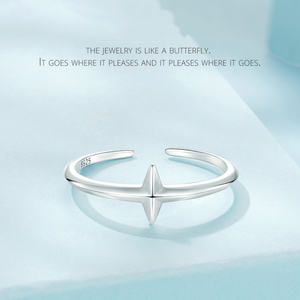 Veile Studios Minimalist Plain Silver Cross Opening Ring Versatile S925 Pure