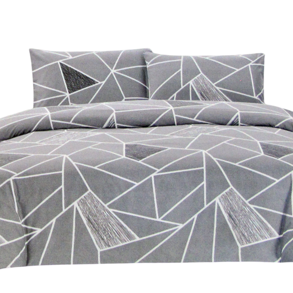 Artex Bentley Grey Quilt Cover Set Geometric Pattern Reversible Printed Microfiber Polyester Single