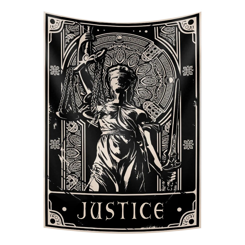 Tapestry Black Justice Statue 150X130 Cm Tarot Card Psychedelic Art Decoration