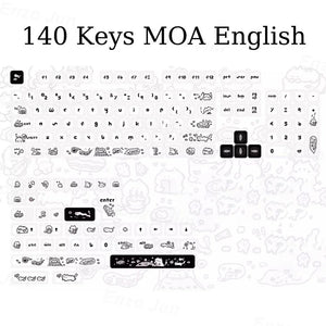 Keycap Keyboard Black White Cat 140 Keys Profile Cute Switch Theme Layout