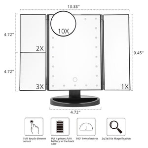 Desktop Rotating Folding Led Touch Screen 22 Light Makeup Magnifying Mirror