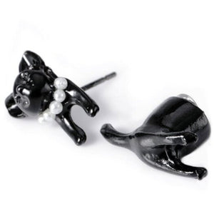 Veile Studios Artificial Pearl Cat Shape Design Earring Black