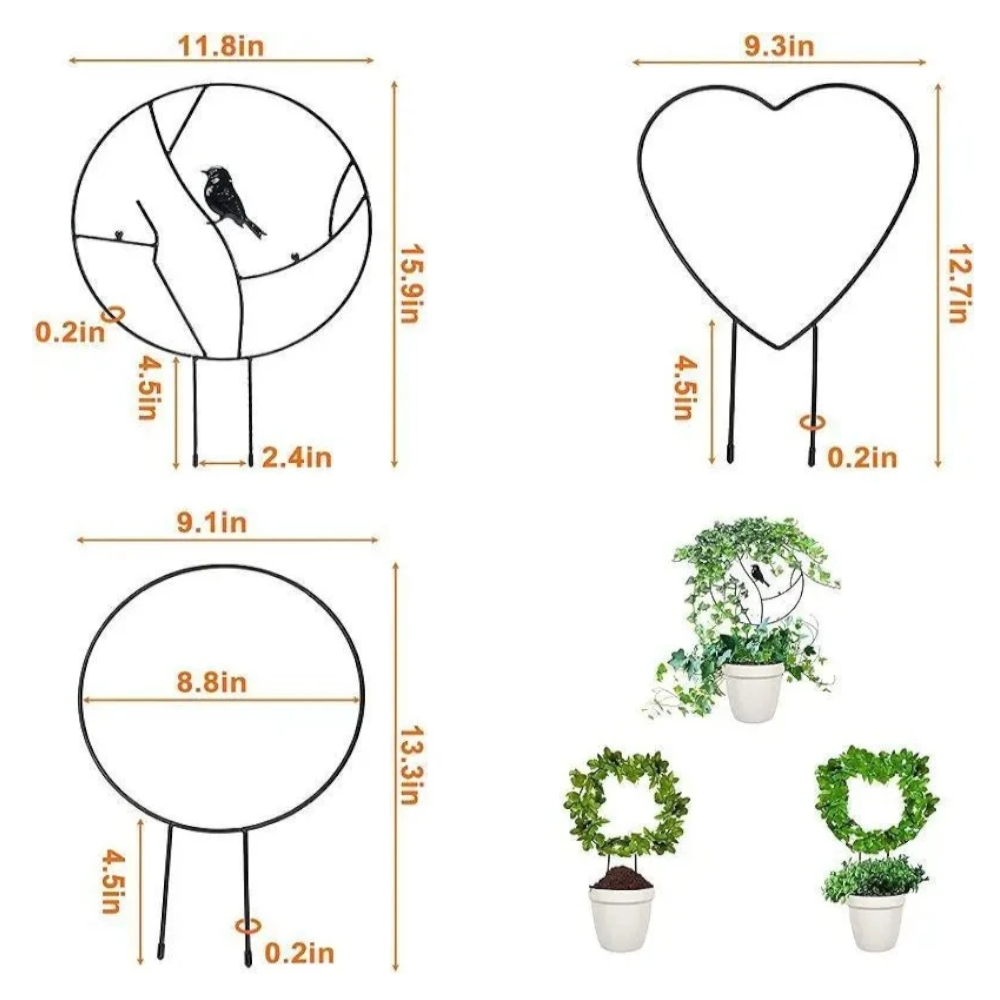 Round Heart-Shaped Plant Support Garden Stake Stand Flower Trellis Frame Holder