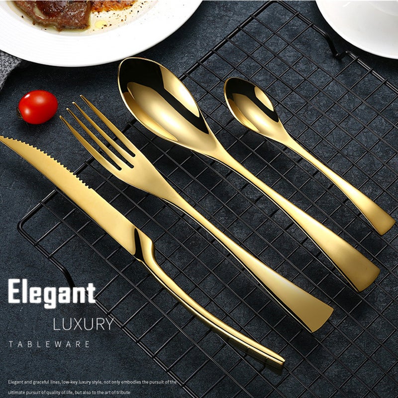 Gold Cutlery Tableware Set Black 201 Stainless Steel Fork Spoon Knife Heavy Feeling Dinnerware
