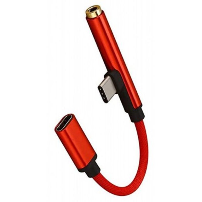 2 In 1 90 Degree Usb 3.1 Type C To 3.5Mm Jack Aux Earphone Cable Adapter Red