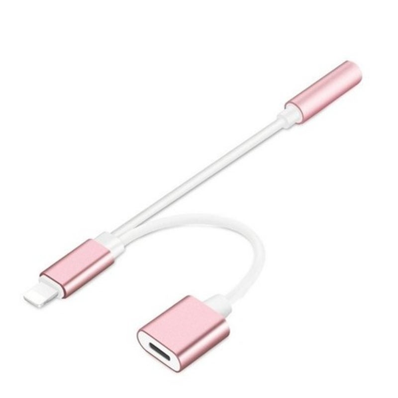 2 In 1 Audio Adapter 8 Pin To 3.5Mm Aux Earphone Jack For Iphone 7 Plus / 6 Rose Gold