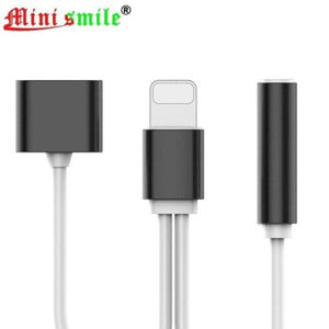 2 In 1 Audio Adapter 8 Pin To 3.5Mm Aux Headphone Jack For Iphone 7 / Plus 6 Black