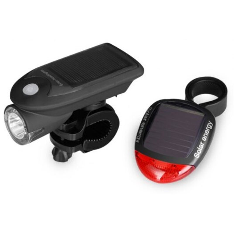 2 In 1 Leds Solar Energy Bike Front Light Tail Lamp Black