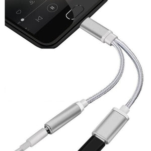 2 In 1 Nylon Braided Usb 3.1 Type C Charger And 3.5 Mm Audio Headphone Jack Adapter Cable Converter Silver