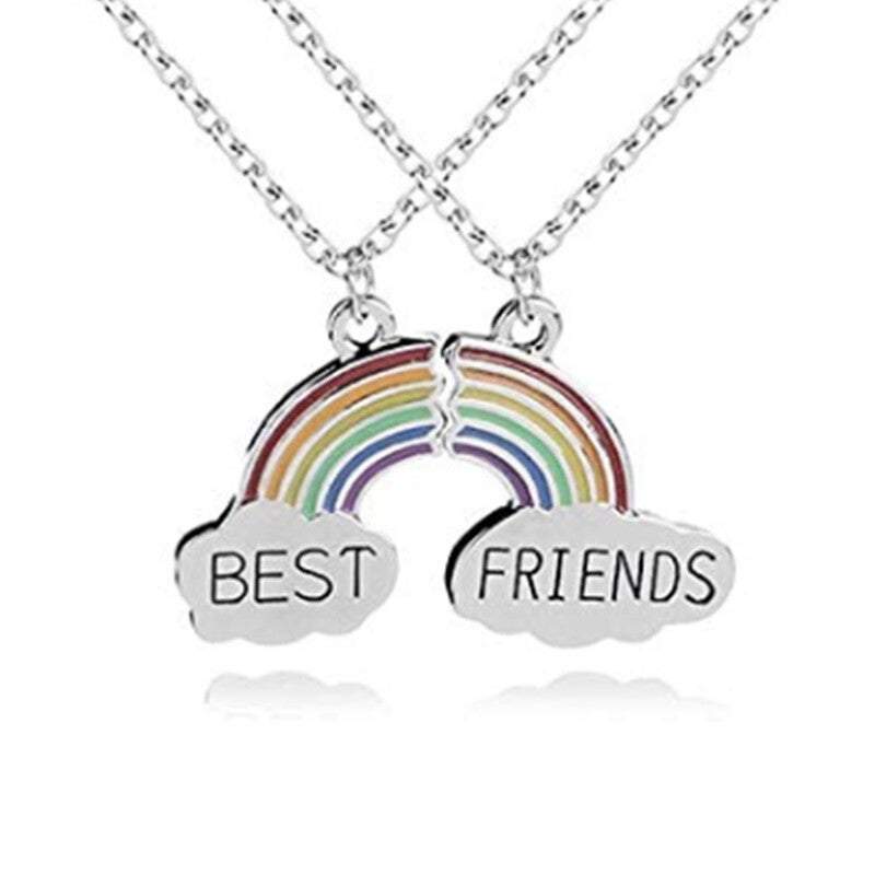 Veile Studios 2Pcs Rainbow Cloud Stitching Best Friends Pendant Necklace For Good Friend's Gift