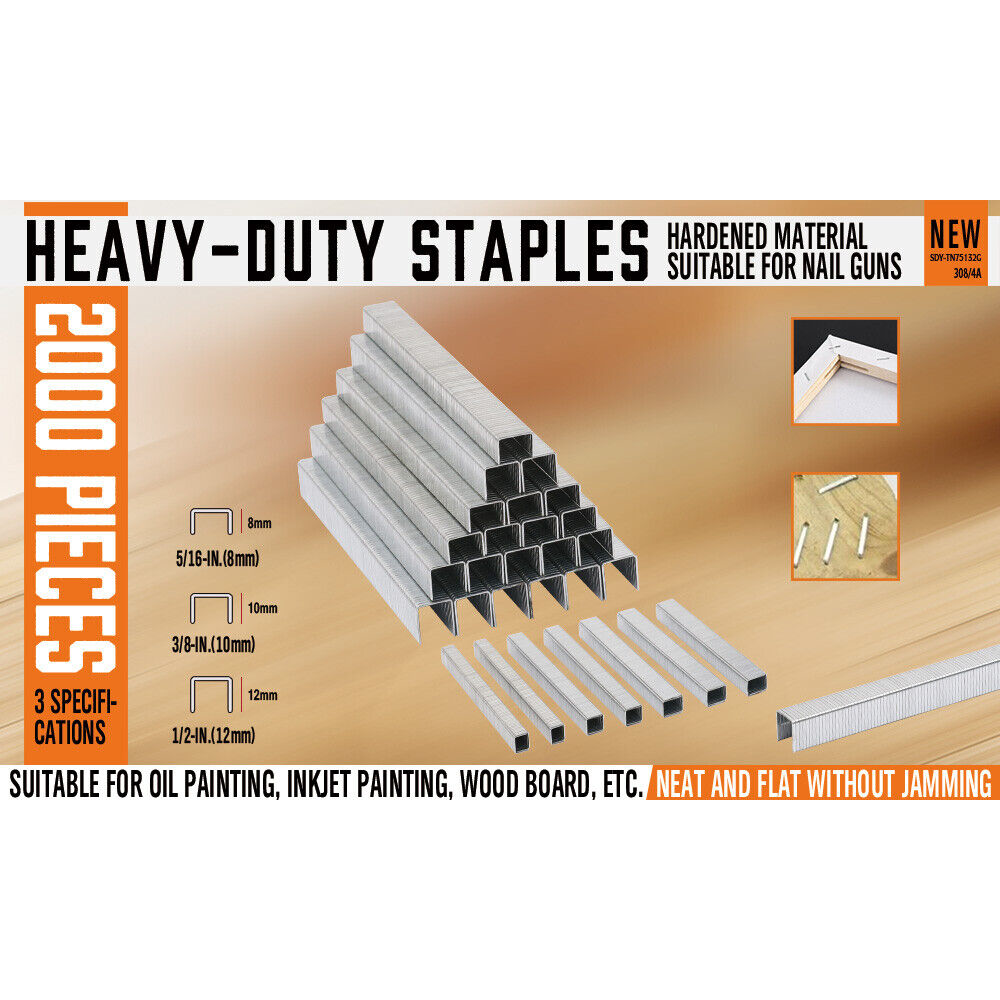 2000Pc Door Shaped Staples Heavy Duty Nails Gun Stapler Refills 8/10/12Mm