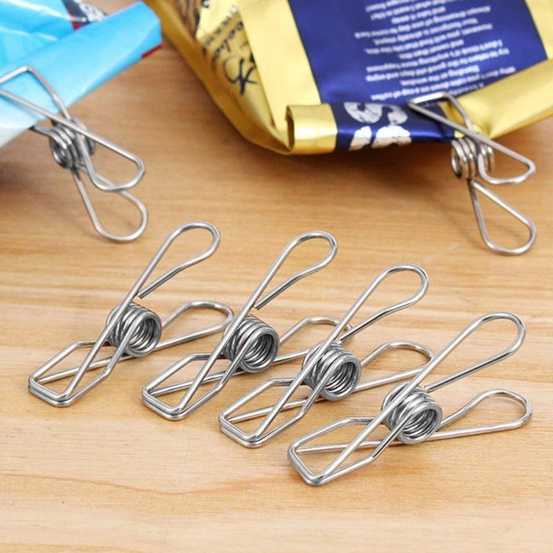 60Pcs Stainless Steel Clothes Pegs Food Bag Sealers