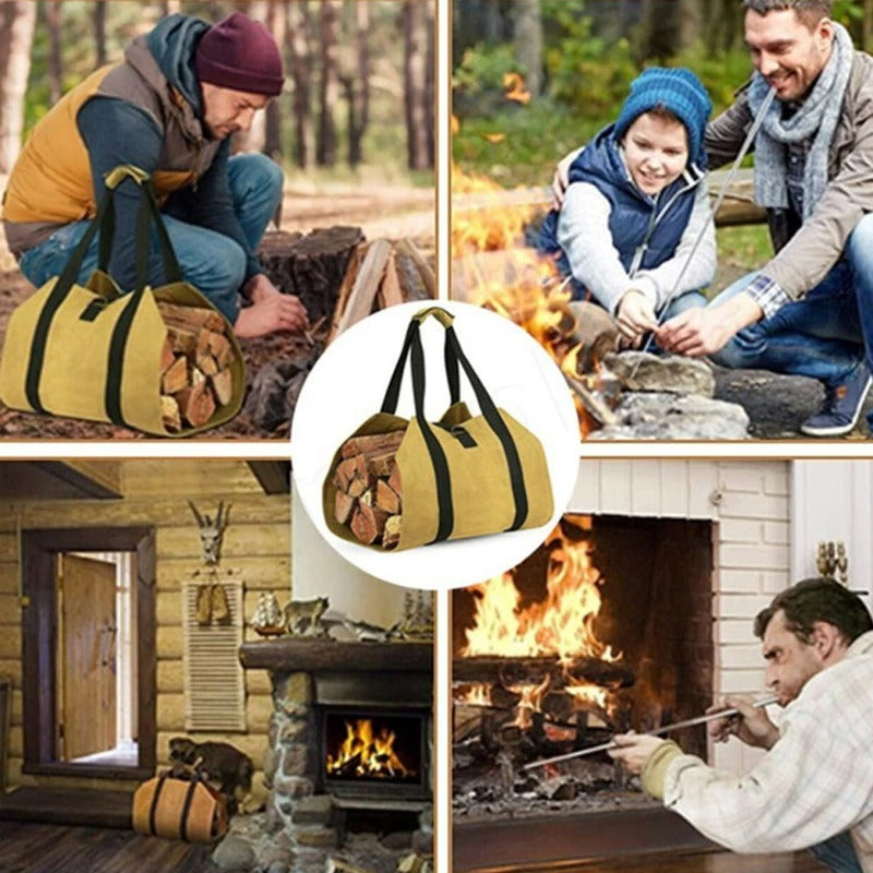 Portable Firewood Log Carrier Tote Bag Wood Holder