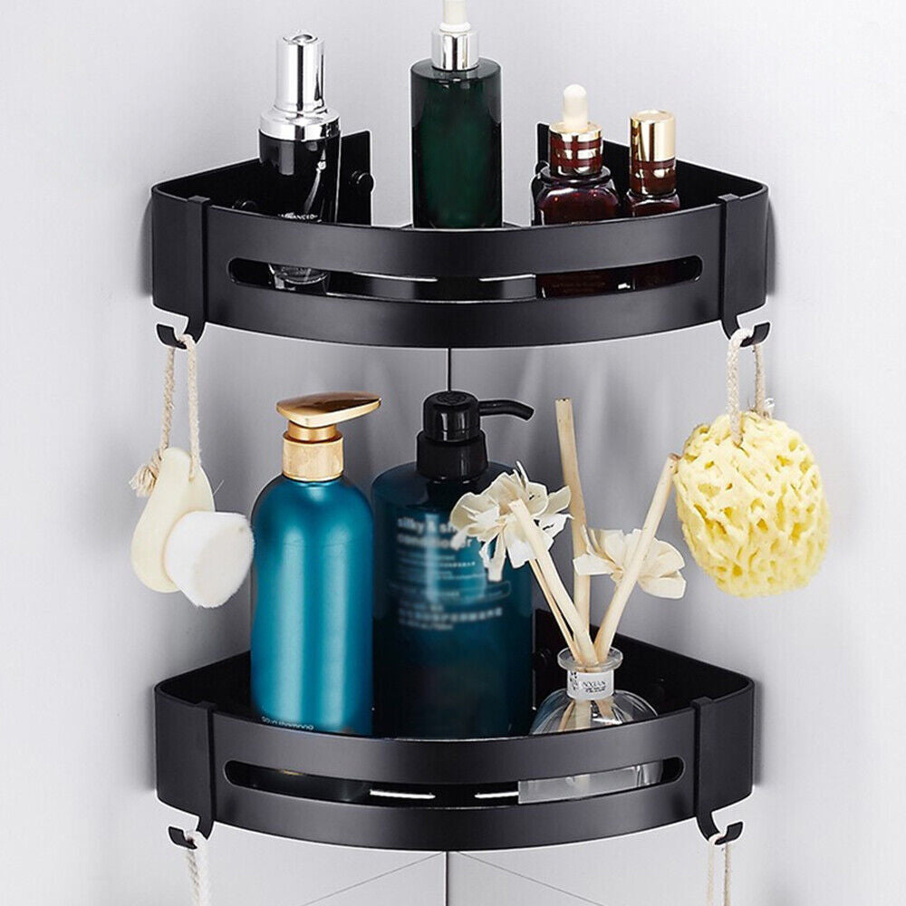 2Pcs Black Corner Shower Caddy Bathroom Storage Shelf Rack Organiser