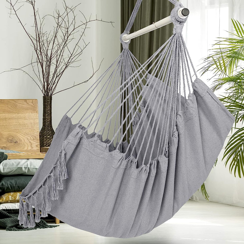 Hyperanger Hammock Chair Hanging Rope Swing With 2 Cushions Grey Comfortable