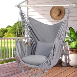 Hyperanger Hammock Chair Hanging Rope Swing With 2 Cushions Grey Comfortable