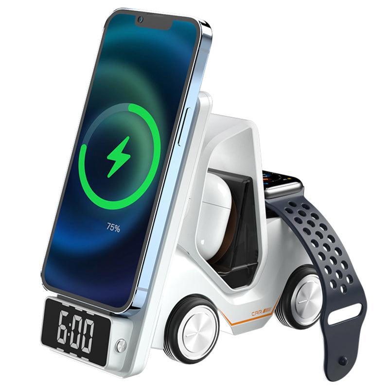 3 In 1 Fast Charging Wireless Charger With Digital Clock Display Type-C Plugged-In