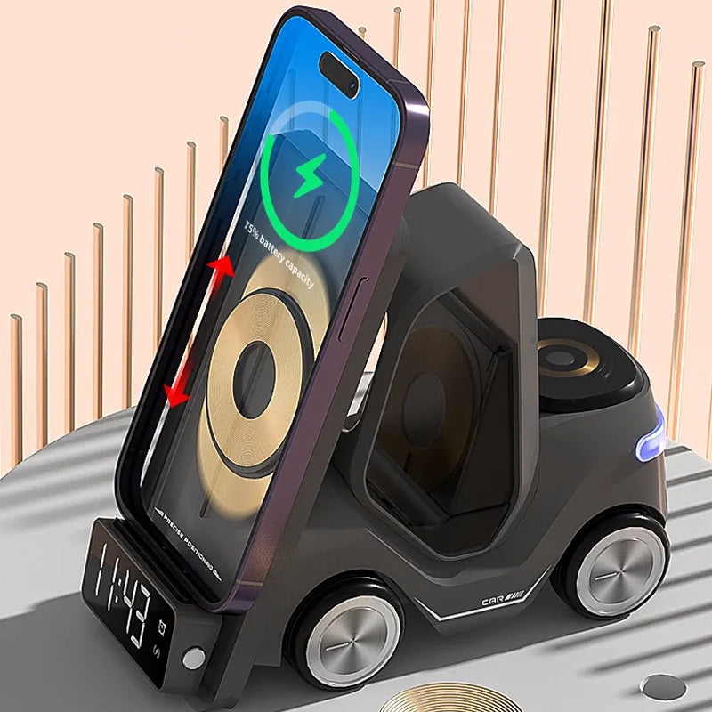 3 In 1 Fast Charging Wireless Charger With Digital Clock Display Type-C Plugged-In