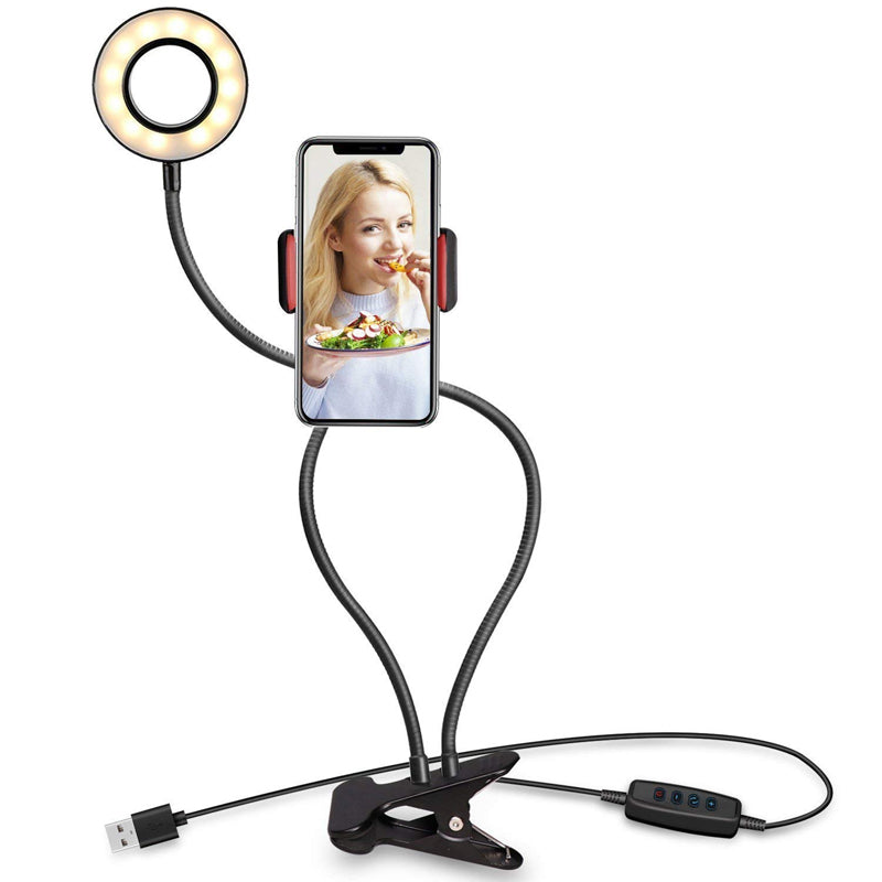 Flexible Clip-On Photography Selfie Ring Light With Adjustable Brightness