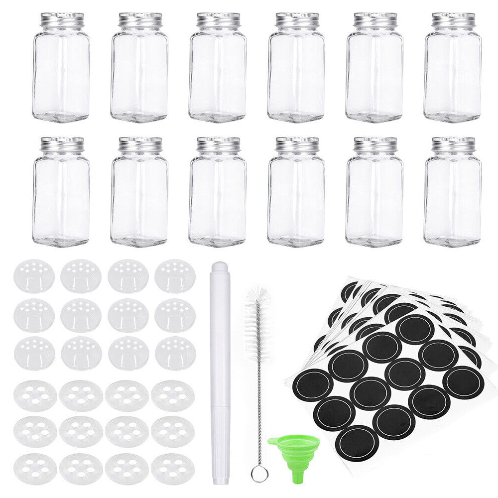 Pack Of 12 Stainless Steel Glass Powdered Seasoning Bottles