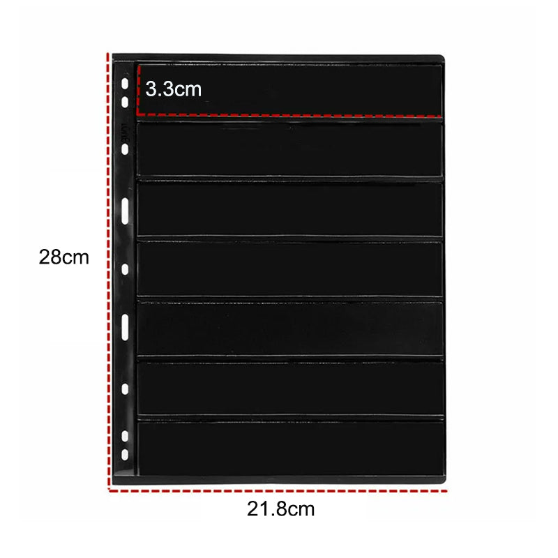 10 Sheets 7 Binder Hole Double Sided Stamp Album Collection Holder Black Pvc