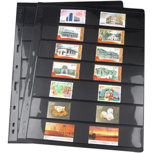 10 Sheets 7 Binder Hole Double Sided Stamp Album Collection Holder Black Pvc