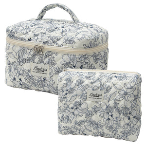 2-Piece Quilted Floral Makeup Bag Set Travel Coquette Aesthetic Cosmetic Bags