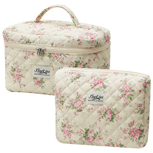 2-Piece Quilted Floral Makeup Bag Set Travel Coquette Aesthetic Cosmetic Bags