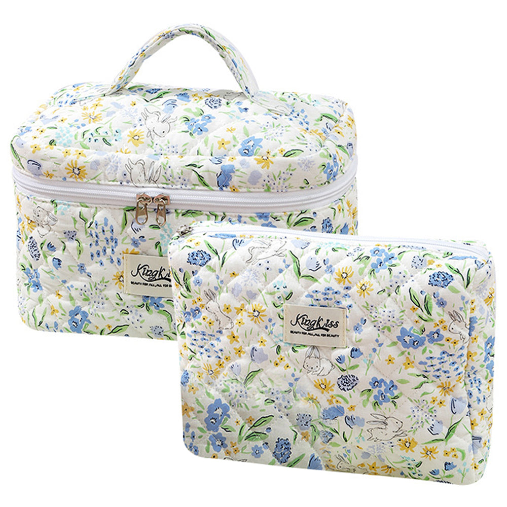 2-Piece Quilted Floral Makeup Bag Set Travel Coquette Aesthetic Cosmetic Bags