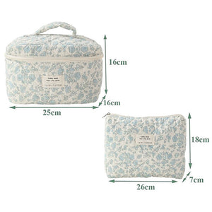 2-Piece Quilted Floral Makeup Bag Set Travel Coquette Aesthetic Cosmetic Bags